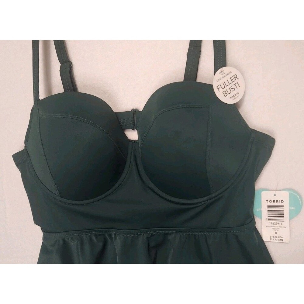 Torrid Underwire Peplum Tankini Top Hunter Green Size 0 Cup F New Swimwear Nice - Picture 3 of 9